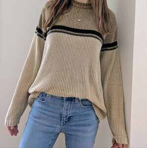 Vintage Chenille Skater Striped Crewneck Sweater In Beige/Black